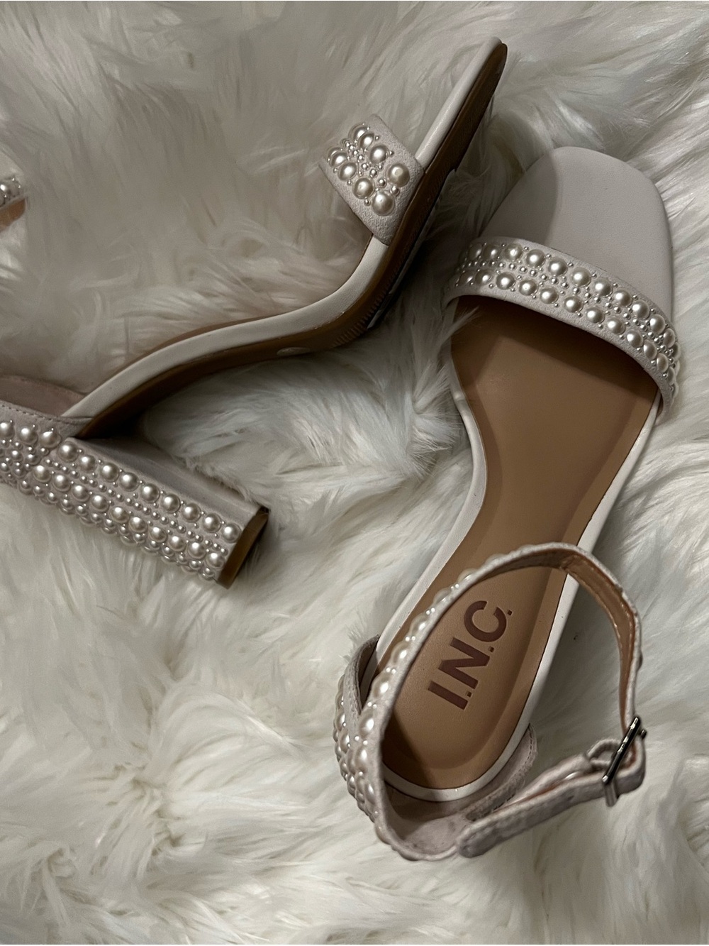 INC International Concepts Pearl-Embellished Heeled Sandals - White - Picture 3 of 11